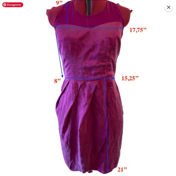 MAISON - Short Pink silk Dress - Illusion Neckline - Plegged type skirt - Large - Picture 10 of 10